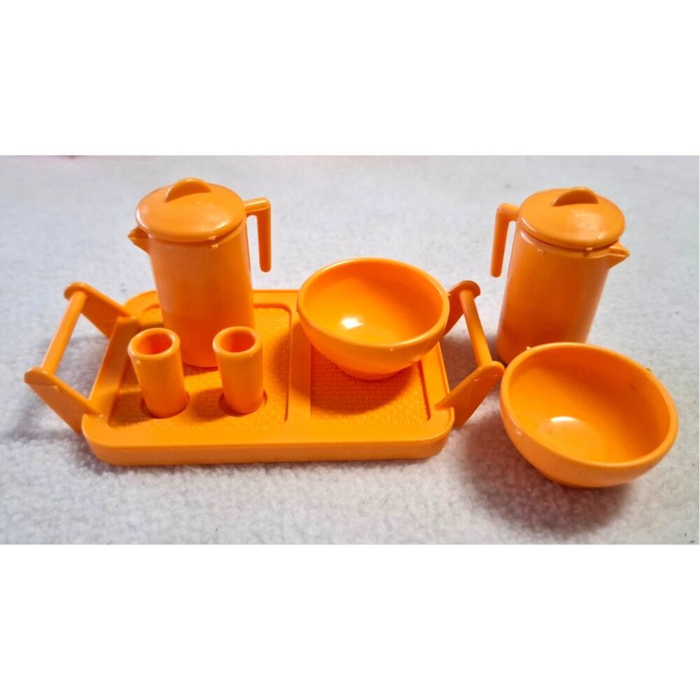 1983 Mattel Barbie Bubbling Spa Pool Accessories Tray Pitcher Bowls Cup Orange